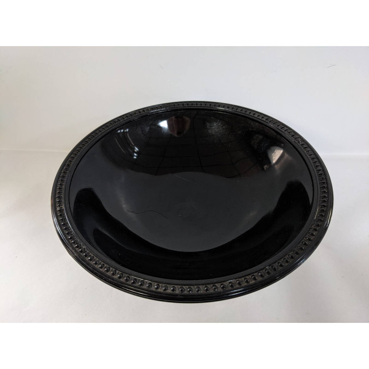 Vintage Black 3.5" x 7" Amethyst Obsidian Round footed pedestal bowl candy dish