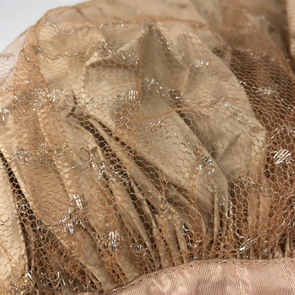 Vintage 1950's Hair Bonnet Vinyl w/ Metallic Mesh Overlay Neck Tie Curlers NUDE