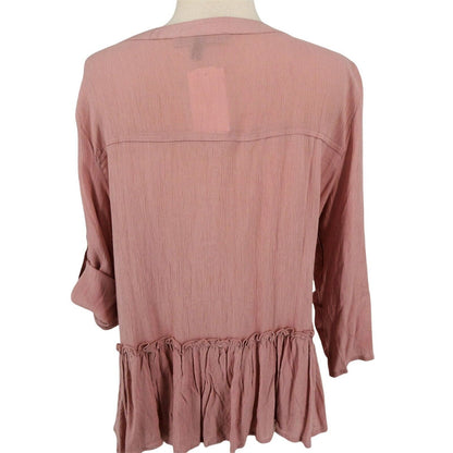 Derek Heart Boho 3/4 Sleeve Peplum Blouse Top Shirt Sz Medium Dusty Rose NWT