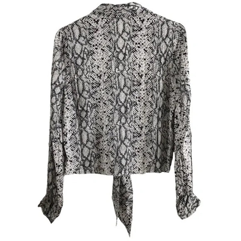 Good American Tie Front Crop Python Print V-Neck Blouse Sz 2 Black/White NWT