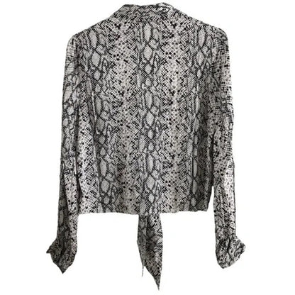 Good American Tie Front Crop Python Print V-Neck Blouse Sz 2 Black/White NWT