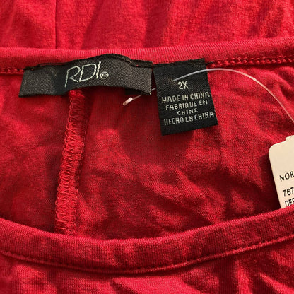 RDI Women Round Neck Stretch Tunic Top Size 2X Deep Red NWT Long Side Hem Detail
