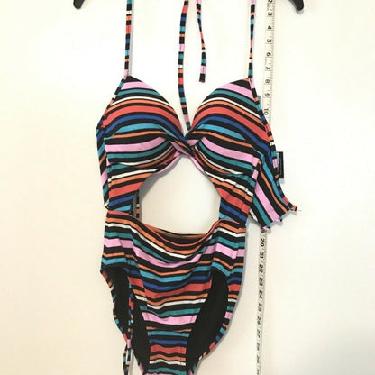 Sundazed Striped Willa Twist Cutout Halter Swim Size 32DD