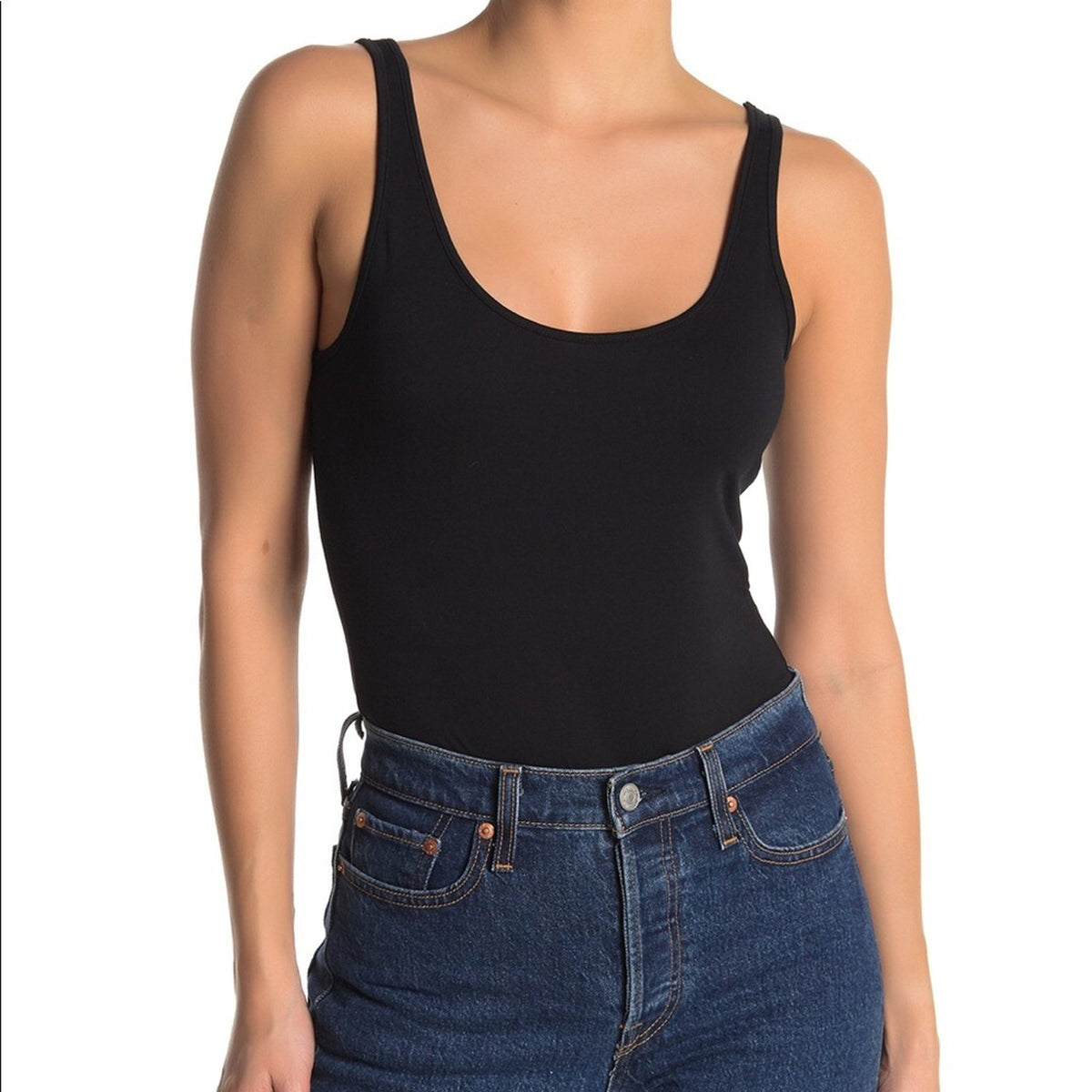Abound Black Double Scoop Tank Thong Bodysuit NEW extra small XS