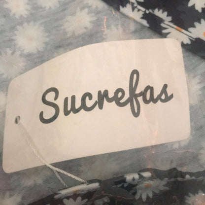 Sucrefas Navy Floral V-Neck A-Line Dress Size Medium