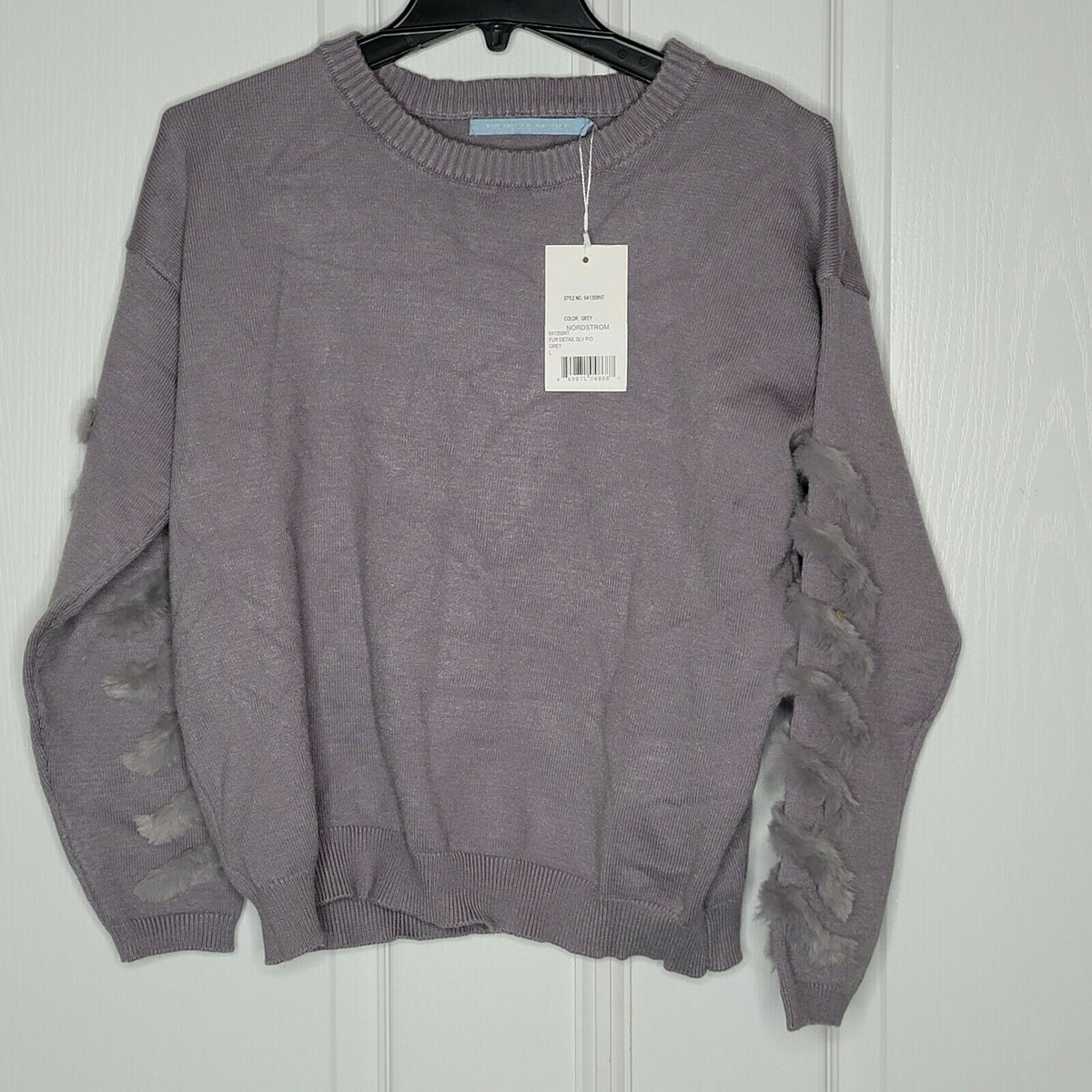 Michelle Nicole Cliche Faux Fur Sleeve Pullover Knit Sweater Long Sleeves Size Large
