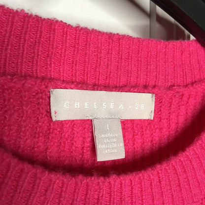 Chelsea 28 Pullover Sweater Long Sleeves Ribbed Trim Crew Neck Pink Large