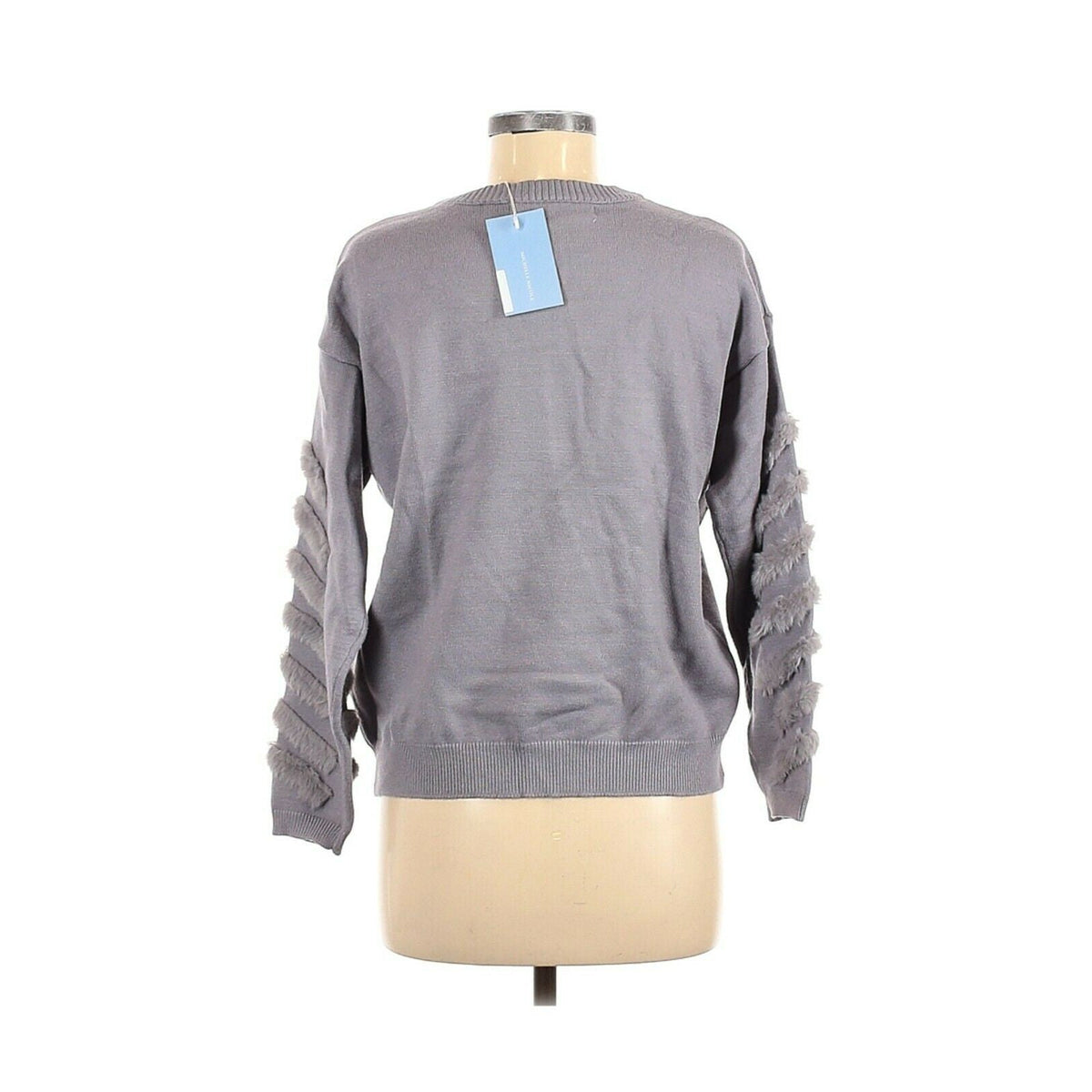 Michelle Nicole Cliche Faux Fur Sleeve Pullover Knit Sweater Long Sleeves Size Large