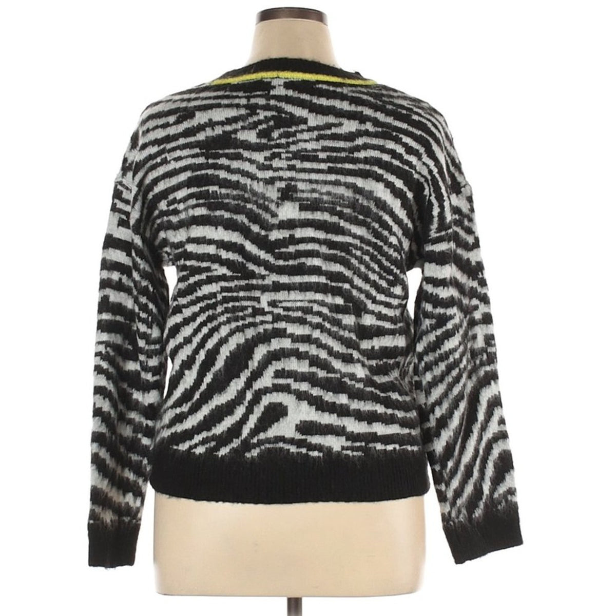 Love By Design Pullover Sweater Long Sleeve Black Zebra Yellow XL