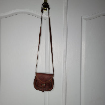 Shoulder Bag vintage Purse Sling Camel Leather Adjustable Strap Small Crossbody