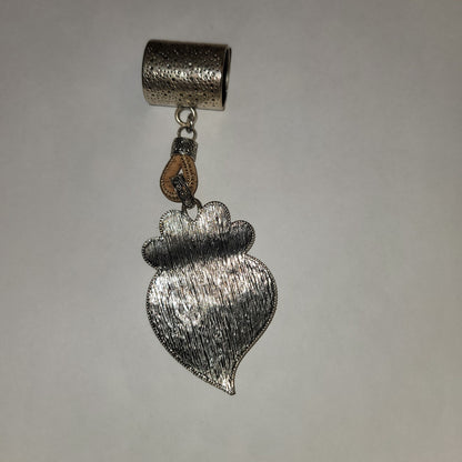 NEW silvertone Black Aged Filigree Metal Scarf Purse Slide Cork Rope HEART