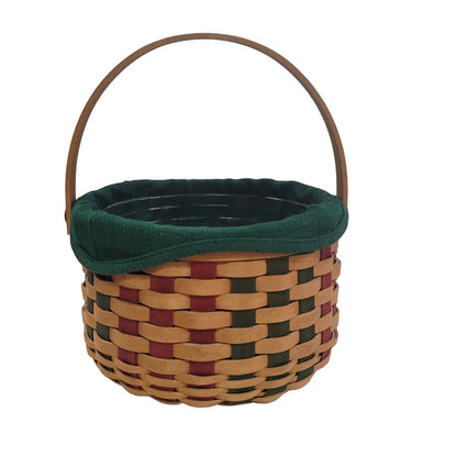 Longaberger berry basket handle wood green red tan Handmade 2003 w/ insert