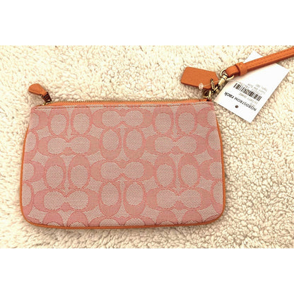 Coach Signature Jacquard & Leather Zip Slim Wristlet Taffy Orange NWT