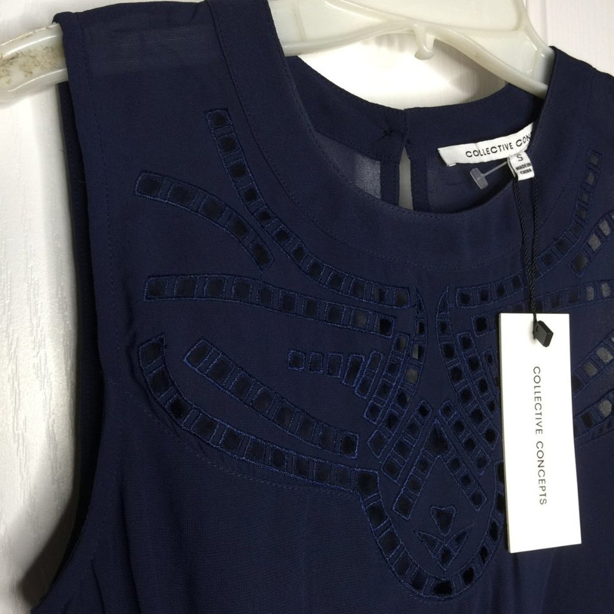 Collective Concepts Kaeli Eyelet Dress Stitch Fix Sleeveless Navy Blue Small
