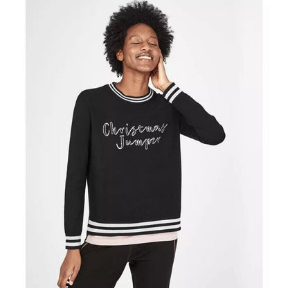 Sweaty Betty NWT Sweater Christmas Jumper Glitter Striped Trim Black Small