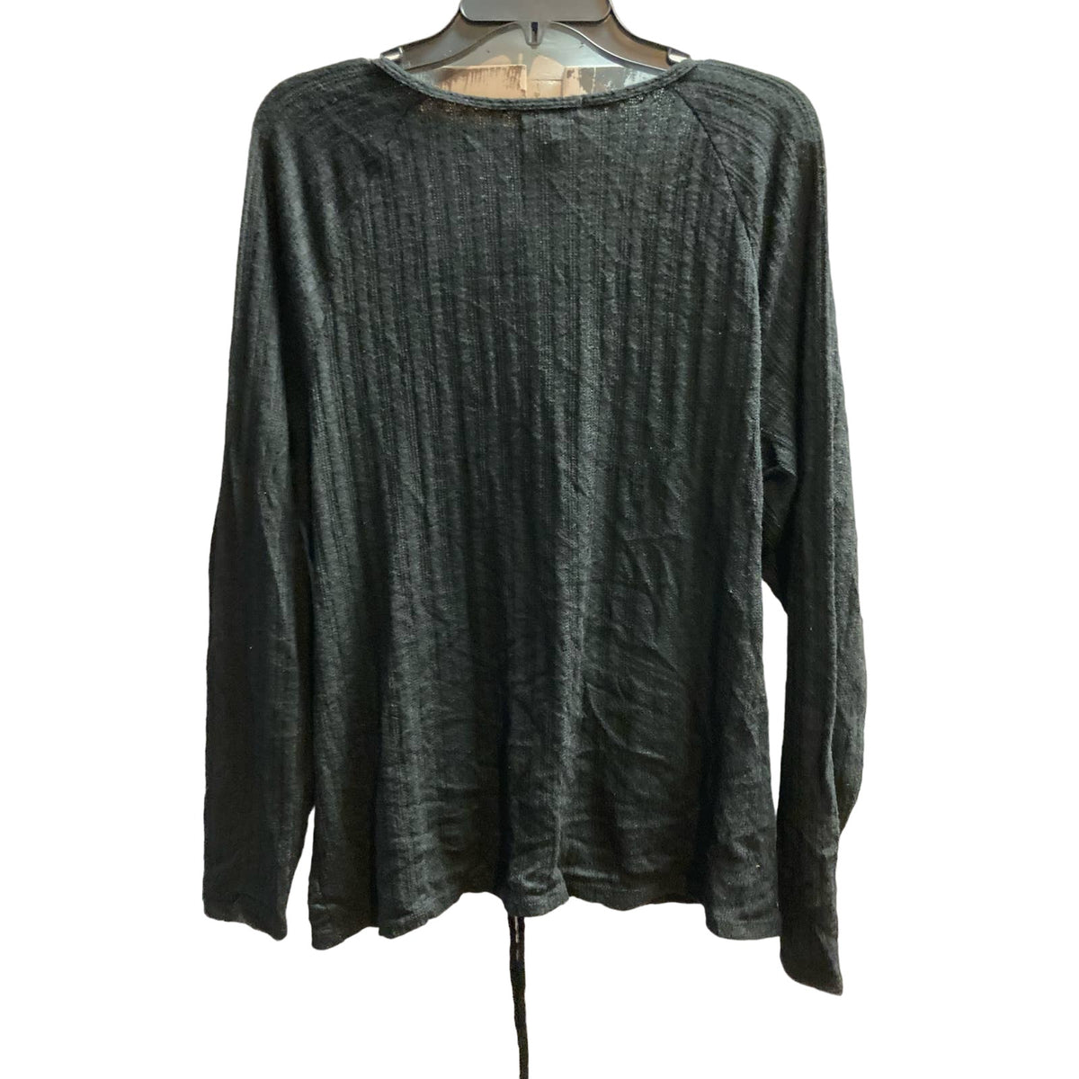 Curvy Sense Women's Top Plus 1X Black NEW Ruched Drawstring V-Neck Long Sleeve