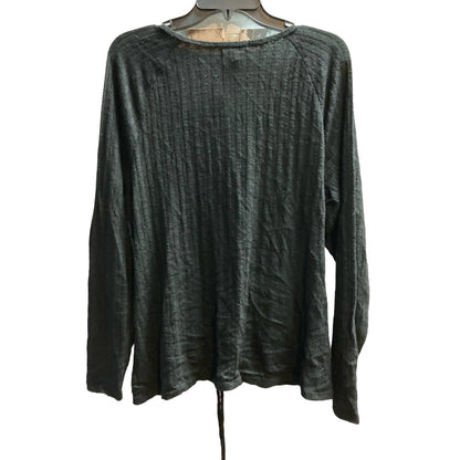 Curvy Sense Women's Top Plus 1X Black NEW Ruched Drawstring V-Neck Long Sleeve