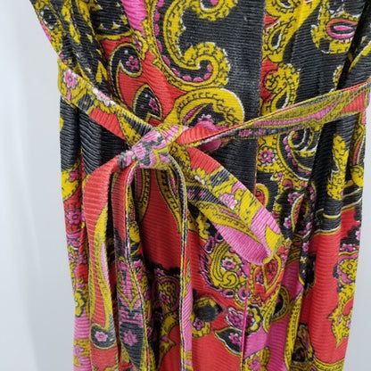 Vintage Paisley Long Sleeve Maxi Dress Waist Tie