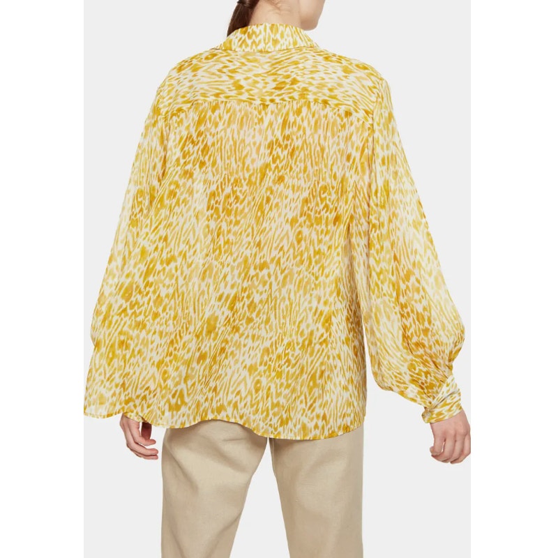 ANNIE BING Caleb Silk Shirt large long sleeve mixed marigold Leopard blouse top