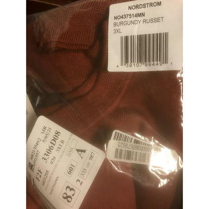 Nordstrom Men's Shop NWT Burgundy Russet Crew Neck Sweater 3XL