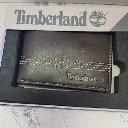 Timberland Genuine Leather BiFold Wallet Key Fob 3.5x4.5 NEW Brown Saddle Stitch