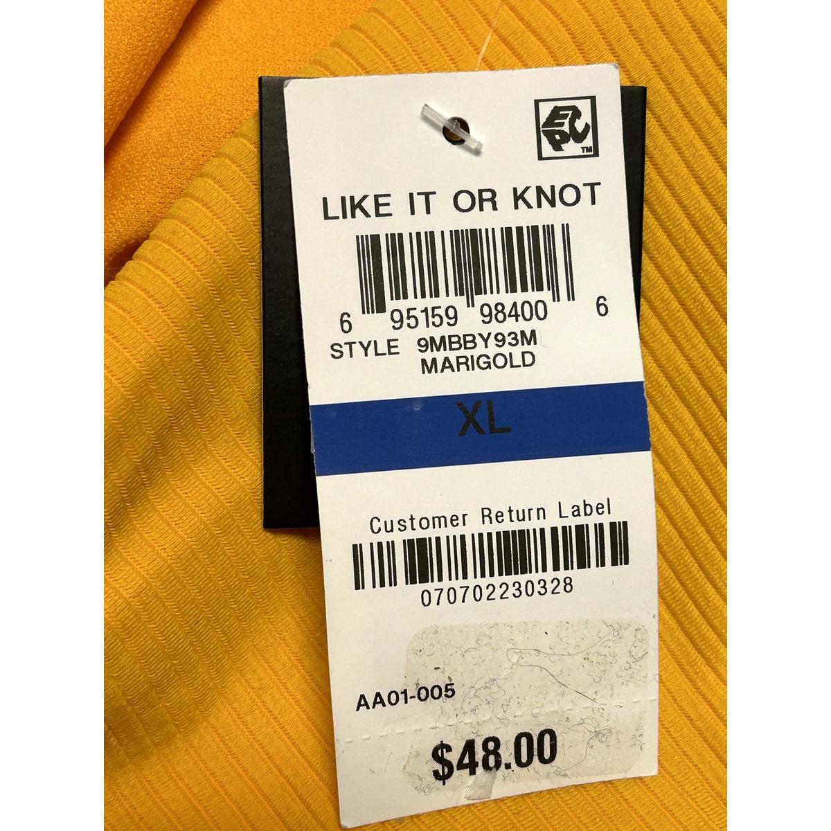 Bar III NWT Like It or Knot Hipster Swim Ribbed Marigold Bikini Bottom Size XL