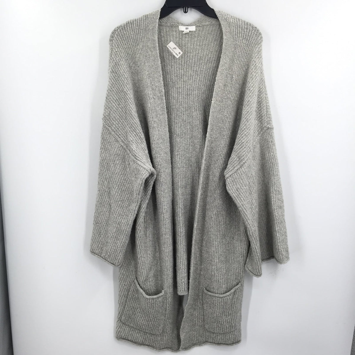BP Long Sleeve Open Front Slit Side Cardigan Sweater Pockets Gray Size Large