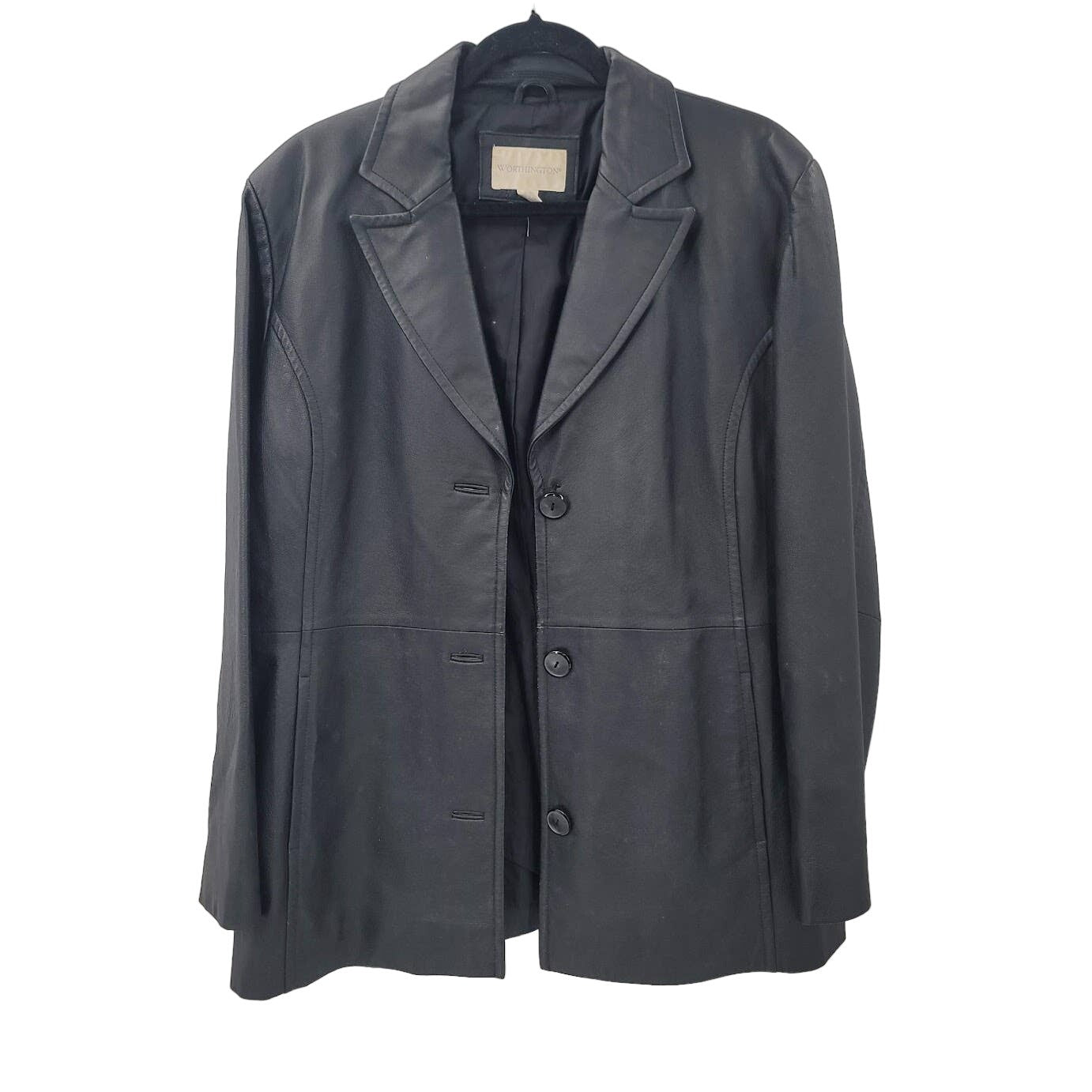Vintage Worthington Extra Large XL Black Leather Coat Jacket Button Up Pockets