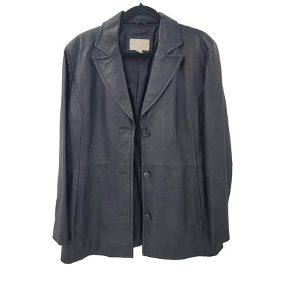 Vintage Worthington Extra Large XL Black Leather Coat Jacket Button Up Pockets