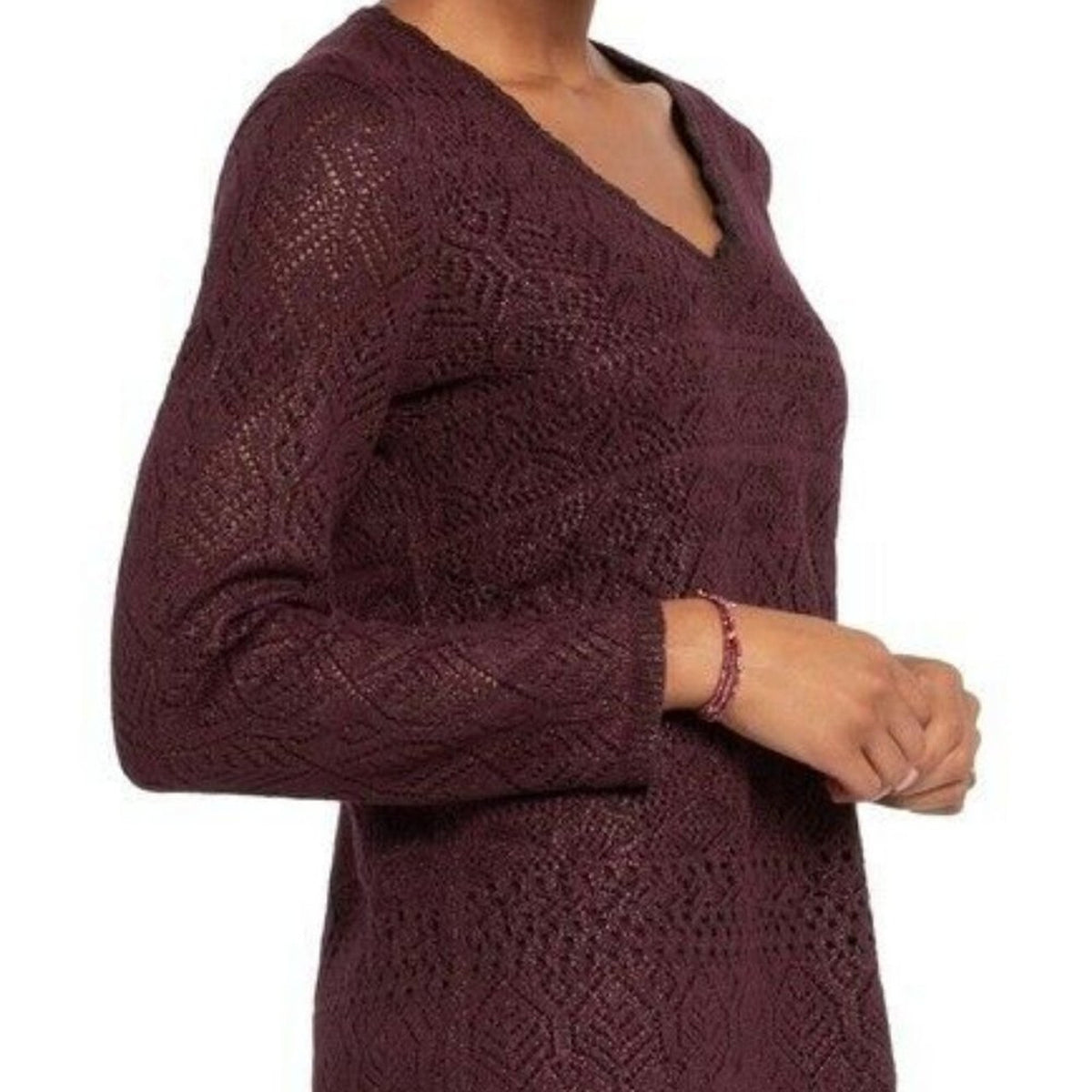 NIC ZOE WinterShine Pullover Sweater Scalloped Neck Long Sleeve Burgundy Medium