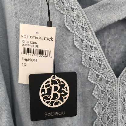 Bobeau Quarter Sleeve Crisscross Back Top Boat Neck Dusty Blue Size 1X