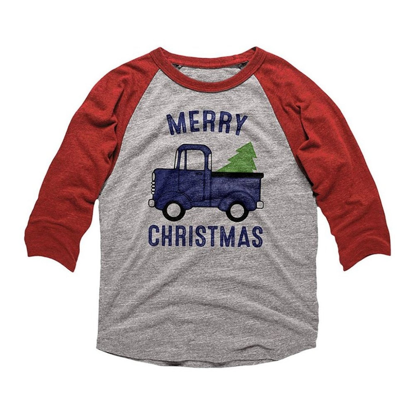 L.A.T Merry Christmas Tree Pickup Raglan Tee T-shirt top train Youth Small