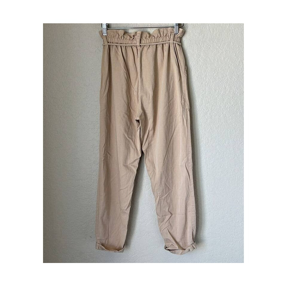Topshop Women's Paperbag Waist Drawstring Cuffed Pants Size 4/US Khaki / Tan NWT