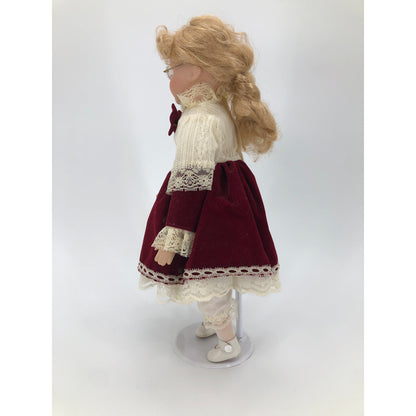 Vintage Violin Girl Doll White Petticoat Velvet Red Skirt