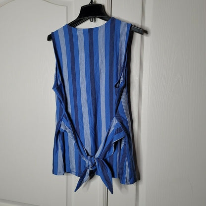 Charter Club Mixed Striped Sleeveless Top Button Front V-Neck Tie-Waist Large