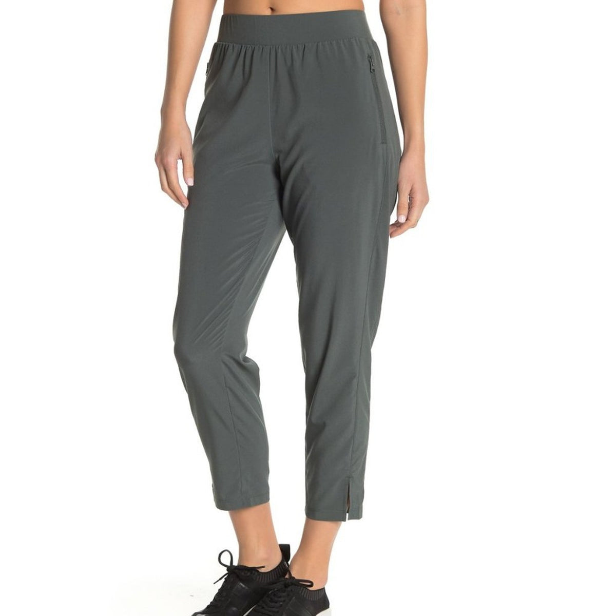 NWT Z by Zella Expression Activewear Cropped Pants Small Gray Green Elastic Waist