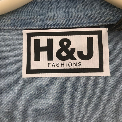 H & J Fashion Angel Figures Flower Print Denim Shirt Long Sleeve Large