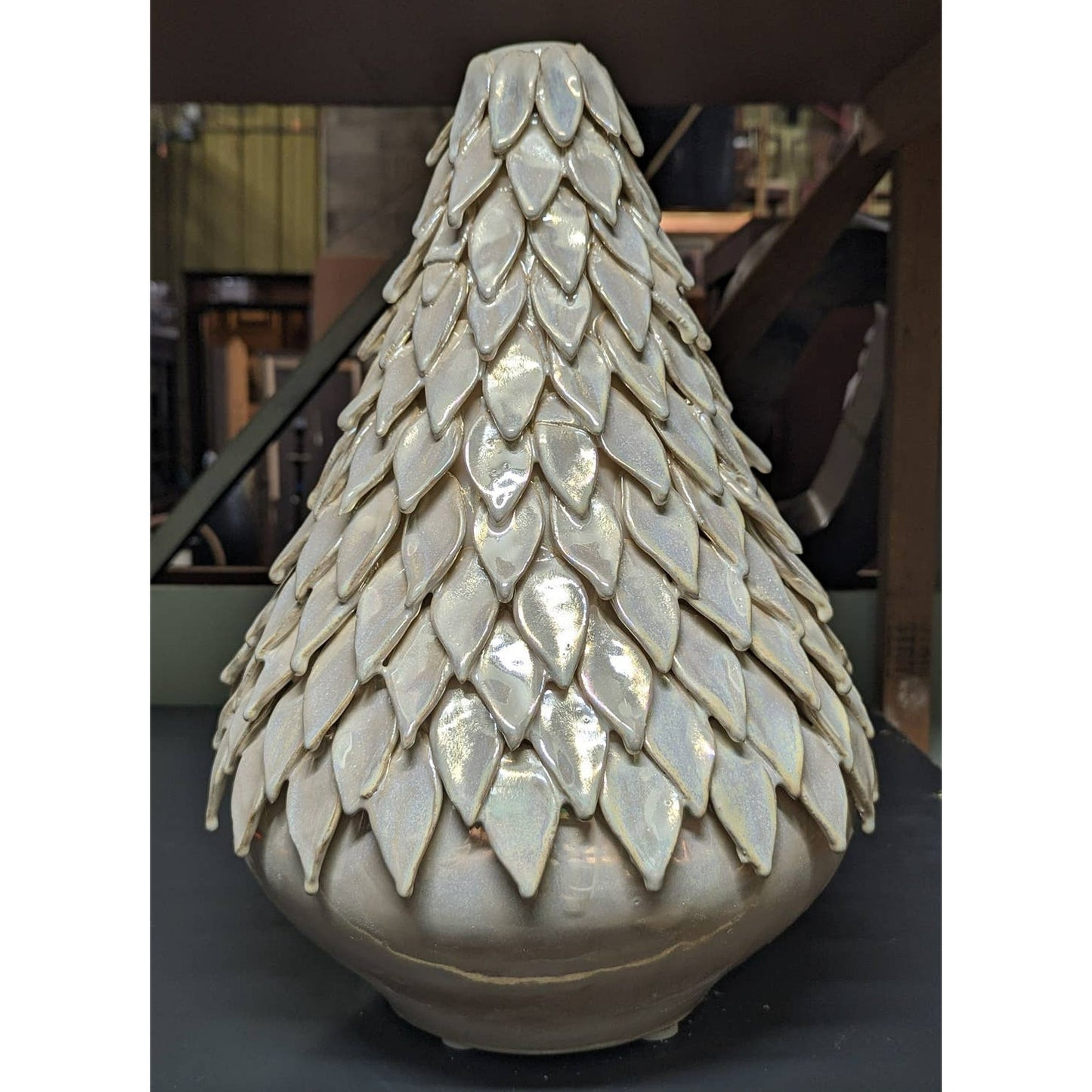 Sagebrook Home Pearlescent Petal Table Vase 16.5" NWT Tree Heavy Ceramic Decor