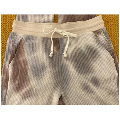 Melloday Women Brushed Waffle Tie Dye Jogger Pants Medium Grey Combo NWT Pockets