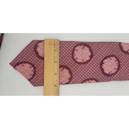 Vintage Mens Clip On Neck Tie Pink Red Patterned FUNKY WIDE GEOMETRIC