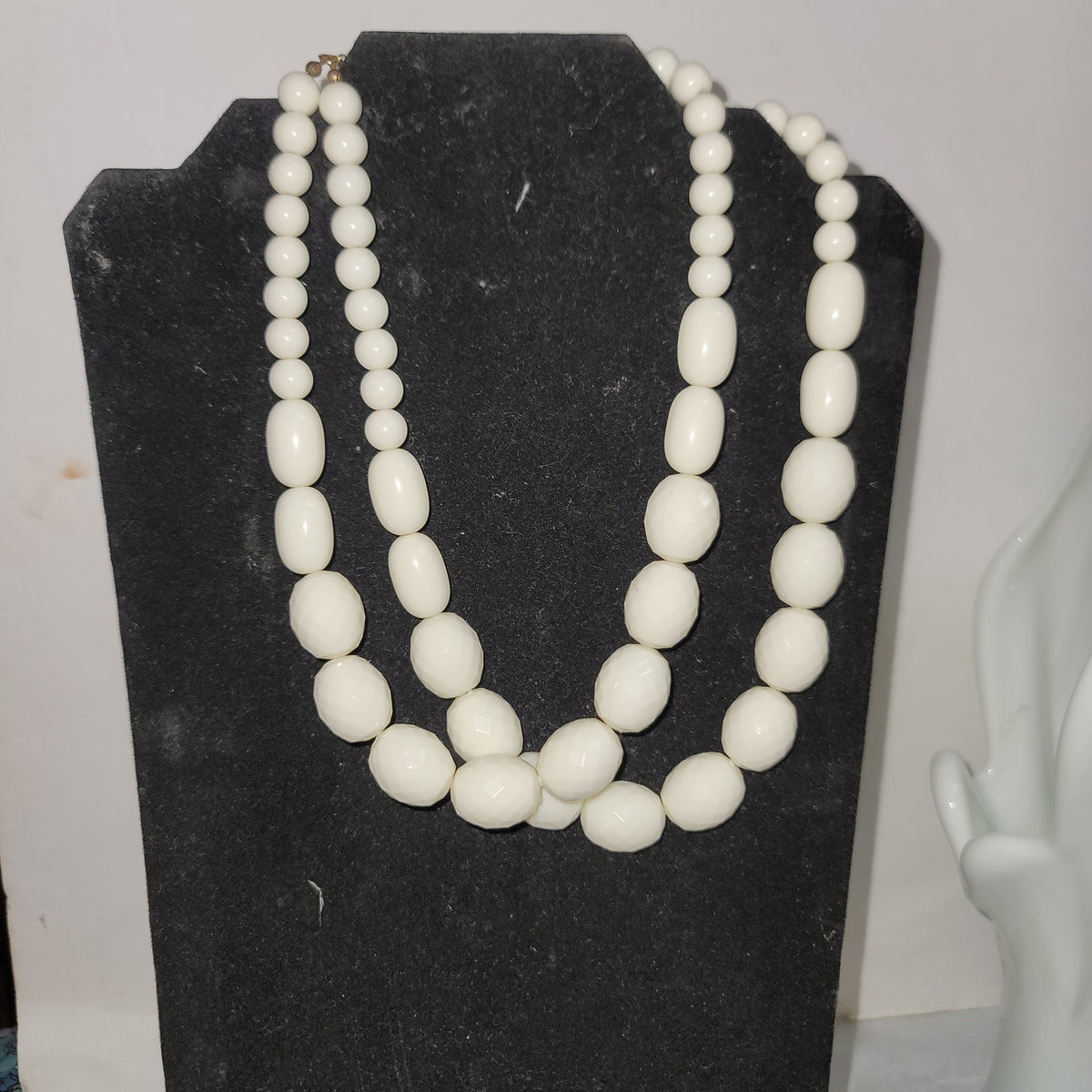 Vintage white double strand faceted beaded necklace  Costume Jewelry Fashion