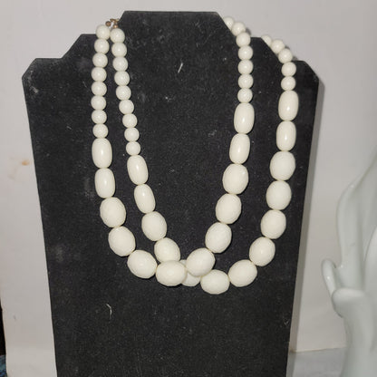 Vintage white double strand faceted beaded necklace  Costume Jewelry Fashion