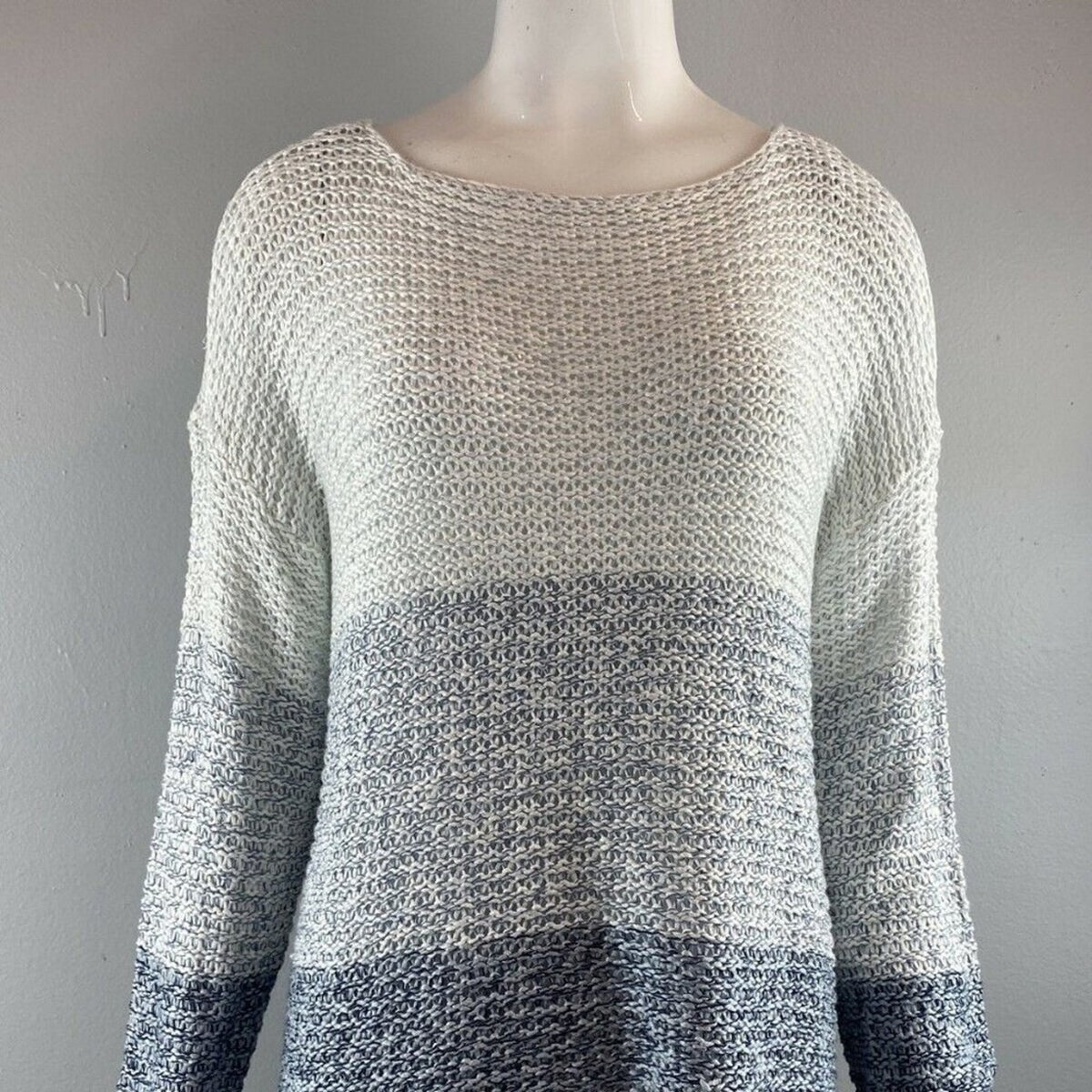 Rdi Open Stitch Pullover Sweater Long Sleeve Boat-Neck Blue Combo Size X-Large