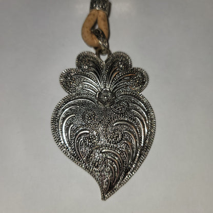 NEW silvertone Black Aged Filigree Metal Scarf Purse Slide Cork Rope HEART