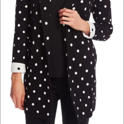 CeCe NWT Black White Polka Dot Open Front Long Cardigan Size XSmall