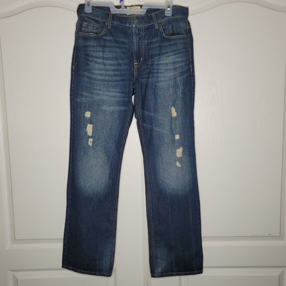 AeroPostale blue jeans distressed aged destroyed Driggs slim bootcut 34" x 34"