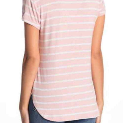 H by Bordeaux Split Neck Stripe T-Shirt Size Large Pink White V Neck New Casual