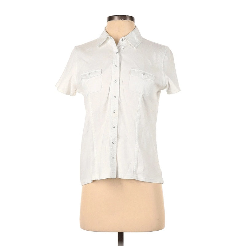 Chaus Short Sleeve Button-Down Shirt Size SMALL Casual career 100% Cotton White