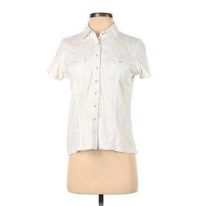 Chaus Short Sleeve Button-Down Shirt Size SMALL Casual career 100% Cotton White