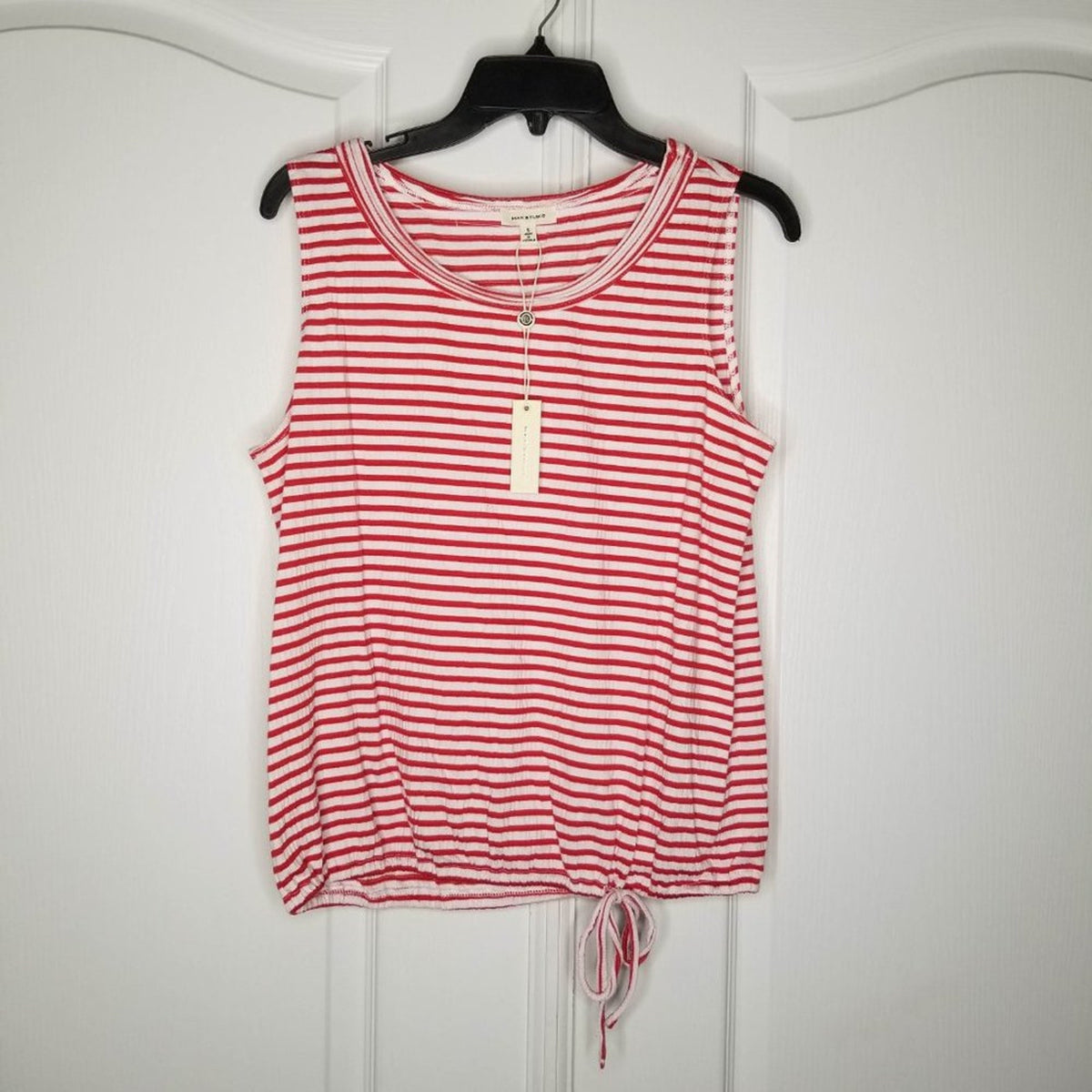 Max Studio Stripe Cinched Drawstring Tank Top Red White Sleeveless SMALL blouse